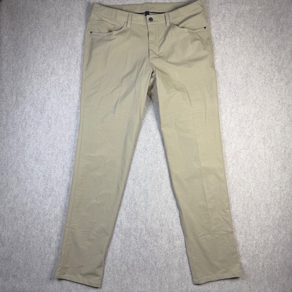 Lululemon Commission Slim Fit Pant Warpstreme Khaki Tan Mens 34 x 33 Chino